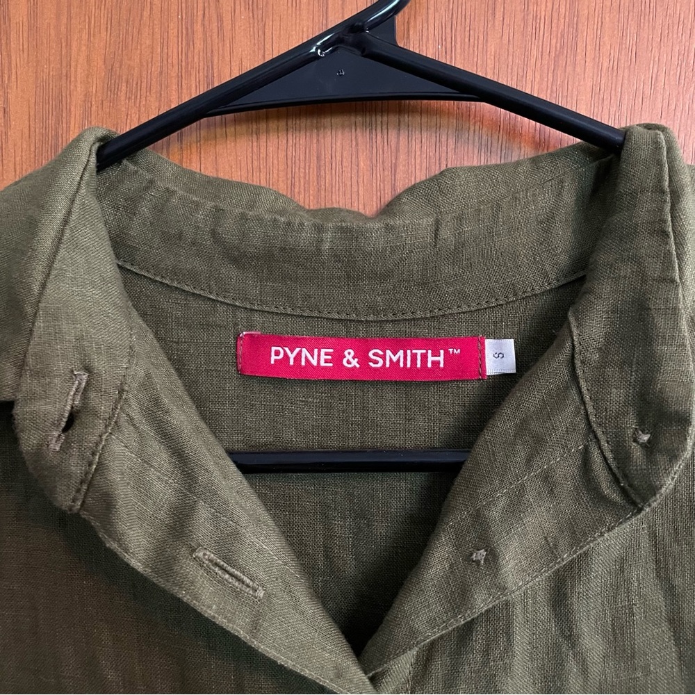 Olive green 100% linen Pyne & Smith collared dress